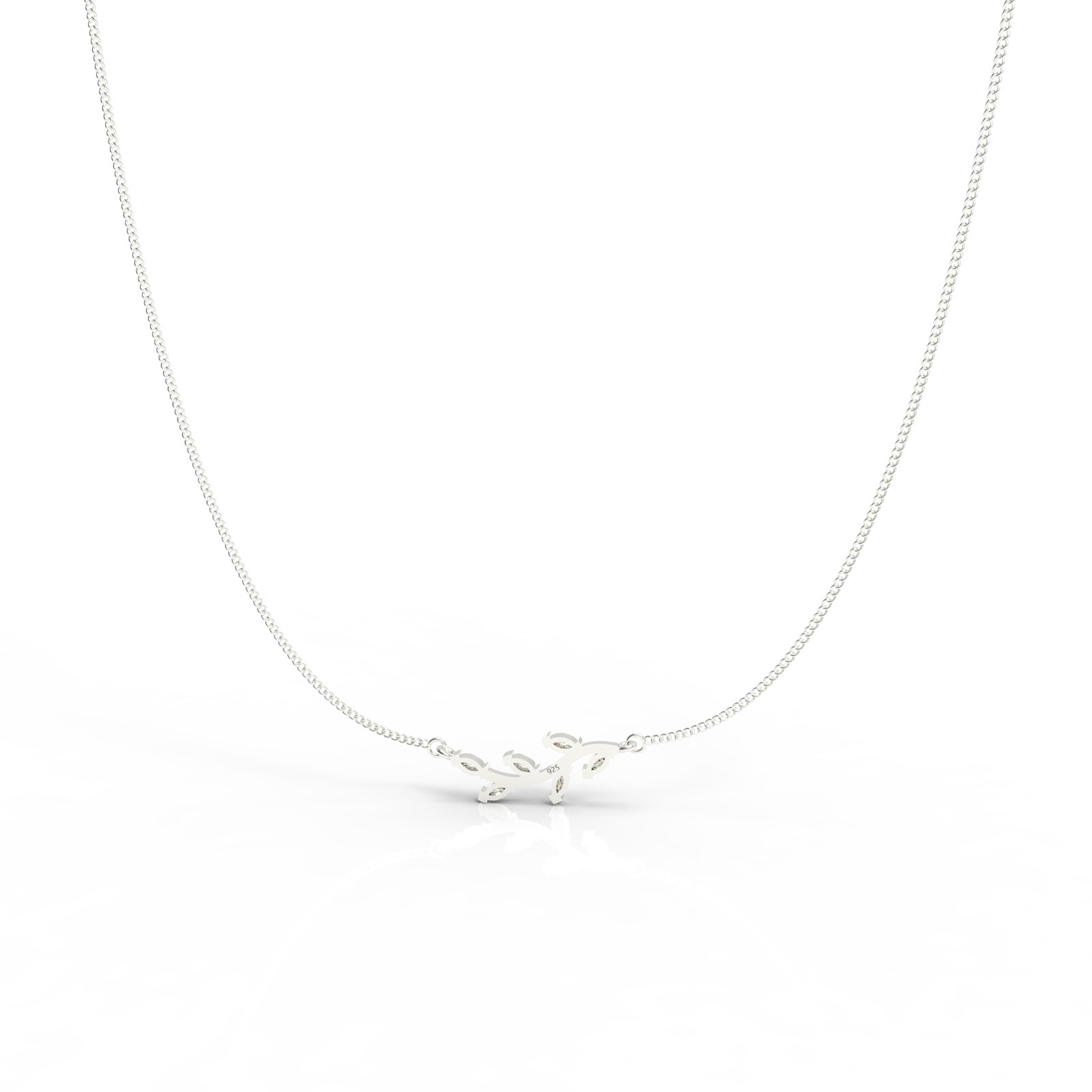 Graduated Sideways Vine Necklace, Hallmarked 925 Sterling Silver